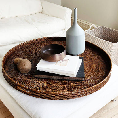 Round Woven Tray with Handles
