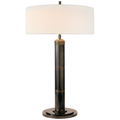 Official Visual Comfort photograph of the Longacre Tall Table Lamp in Bronze with linen shade.